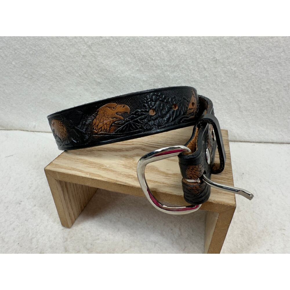 Eagle Tooled Vintage Leather Belt Men's SZ Small
